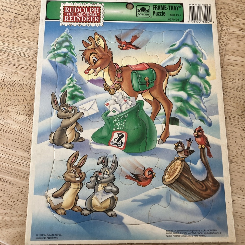 Vtg 1993 Rudolph The Red Nosed Reindeer Tray Puzzle 12 Pieces Very Nice